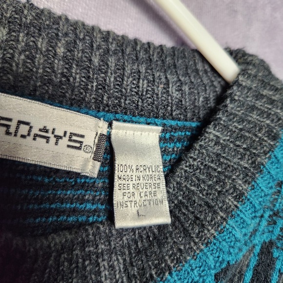 Saturdays Mens Vintage Teal Black Gold Geometric Pattern Knit Sweater size Large - Picture 6 of 14